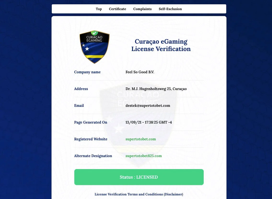 Curacao Lisans Sorgulama Sayfası